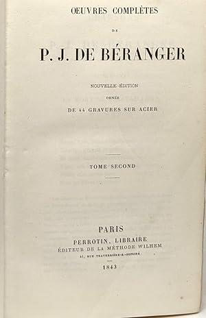 Bild des Verkufers fr Oeuvres compltes de P.J. de Branger nouvelle dition orne de 44 gravures sur acier --- TOME SECOND --- zum Verkauf von crealivres