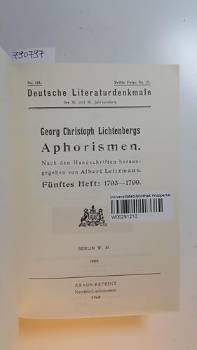Deutsche Literaturdenkmale des 18. und 19. Jahrhunderts - Nummer 141-143, Georg Christoph Lichten...