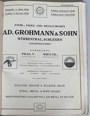 Stahl-, Eisen- und Metallwaren, Ad. Grohmann & Sohn, Würbenthal, Schlesien, Czechoslovakia. Ausga...