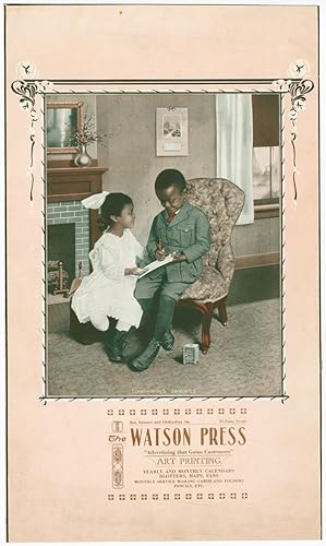 Seller image for PHOTOGRAPHICALLY-ILLUSTRATED ADVERTISING BROADSIDE FOR THE WATSON PRESS IN EL PASO, FEATURING A COLORED PHOTOGRAPH OF TWO AFRICAN- AMERICAN CHILDREN] for sale by William Reese Company - Americana