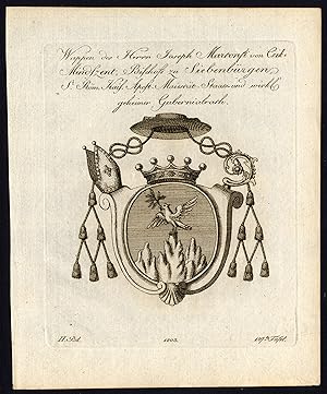 Antique Print-COAT OF ARMS-BISHOP-JOSEPH MARTONFI-CSIKMINDSZENT-Tyroff-1803