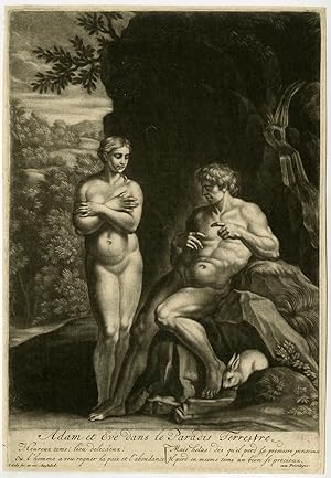 Rare Antique Print-RELIGION-ADAM & EVE-PARADISE-Gole-ca. 1695