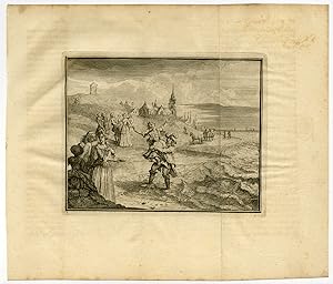 Antique Print-GENRE-ENTERTAINMENT ON THE BEACH-KATWIJK-Heemskerk-van Laan-1765