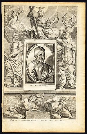 Antique Print-POPE-SAINT-EUGENE-IV-EUGENIUS-MOTHER MARY-CHERUBS-Hazart-1678