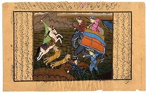 Antique Indian minature painting-ELEPHANT-HUNT-TIGER-BOW-Anonymous-19th c.