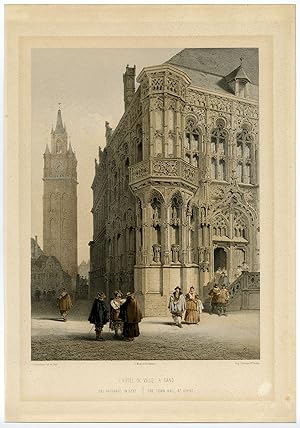 Antique Print-TOWN HALL-BELFORT-TOWER-GHENT-BELGIUM-Stroobant-1860