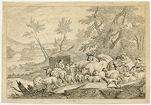 Antique Print-SHEPHERD-PEOPLE-HERD-SHEEP-MULE-COW-DONKEY-Huet-1792