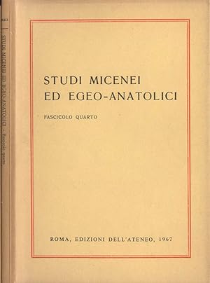 Bild des Verkufers fr Studi micenei ed egeo - anatolici Fascicolo IV zum Verkauf von Biblioteca di Babele