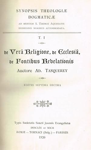 Bild des Verkufers fr DE VERA RELIGIONE, DE ECCLESIA, DE FONTIBUS REVELATIONIS vol. I zum Verkauf von Biblioteca di Babele