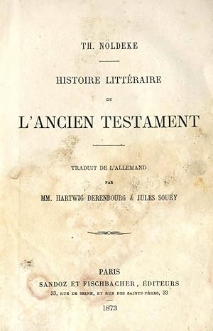 Bild des Verkufers fr HISTOIRE LITTERAIRE DE L'ANCIEN TESTAMENT zum Verkauf von Biblioteca di Babele