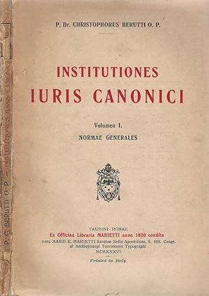 Imagen del vendedor de Institutiones Iuris Canonici - Vol I. Normae Generales a la venta por Biblioteca di Babele