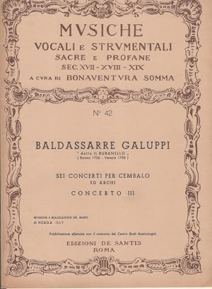 Bild des Verkufers fr Sei concerti per cembalo ed archi Concerto III zum Verkauf von Biblioteca di Babele