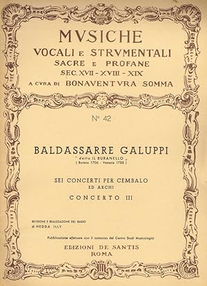 Bild des Verkufers fr SEI CONCERTI PER CEMBALO ED ARCHI, CONCERTO III zum Verkauf von Biblioteca di Babele