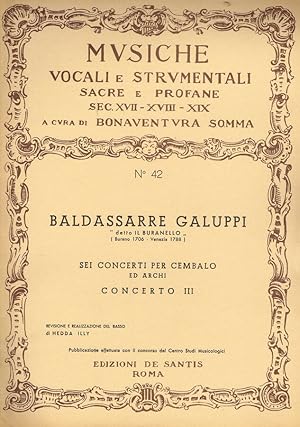 Bild des Verkufers fr SEI CONCERTI PER CEMBALO ED ARCHI, CONCERTO III zum Verkauf von Biblioteca di Babele