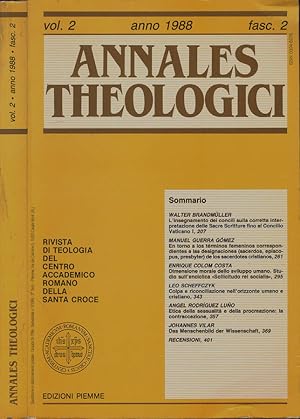 Immagine del venditore per Annales Theologici - Vol. 2 anno 1988 fasc. 2 Rivista di teologia del Centro Accademico Romano della Santa Croce venduto da Biblioteca di Babele