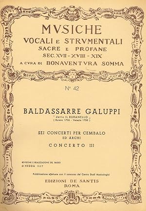 Bild des Verkufers fr SEI CONCERTI PER CEMBALO ED ARCHI, CONCERTO III zum Verkauf von Biblioteca di Babele