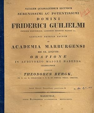 Bild des Verkufers fr NATALEM QUADRAGESIMUM SECUNDUM SERENISSIMI AC POTENTISSIMI DOMINI FRIDERICI GUILIELMI zum Verkauf von Biblioteca di Babele