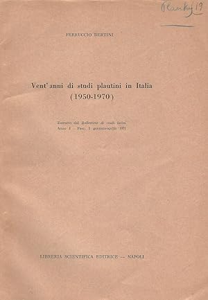 Bild des Verkufers fr Vent' anni di studi plautini in Italia 1950 - 1970 zum Verkauf von Biblioteca di Babele