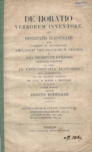 Seller image for De Horatio Verborum Inventore for sale by Biblioteca di Babele