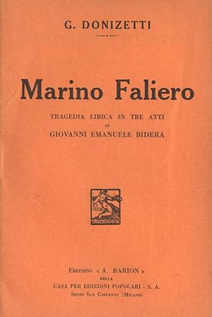 Bild des Verkufers fr Marino Faliero Tragedia lirica in tre atti zum Verkauf von Biblioteca di Babele