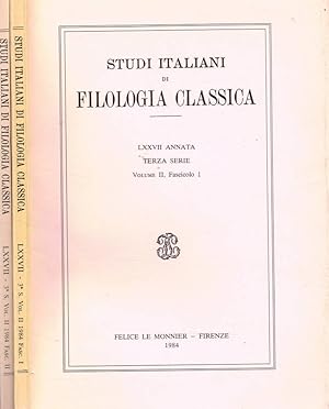 Bild des Verkufers fr STUDI ITALIANI DI FILOLOGIA CLASSICA anno LXXVII t.s. vol. II zum Verkauf von Biblioteca di Babele