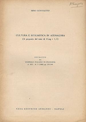 Bild des Verkufers fr Cultura e Scoliastica in Atenagora A proposito del testo di " Leg. " 1,1 zum Verkauf von Biblioteca di Babele