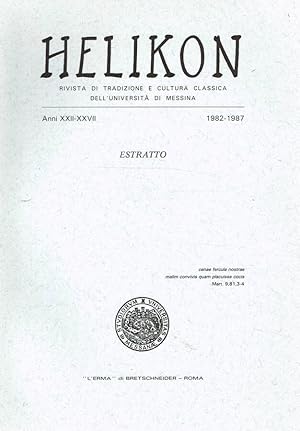 Bild des Verkufers fr HELIKON anni XXII XXVII. RIVISTA DI TRADIZIONE E CULTURA CLASSICA DELL'UNIVERSITA' DI MESSINA. ESTRATTO SUL NOME DEL VENTO HIPALUS (IPPALO) IN PLINIO zum Verkauf von Biblioteca di Babele