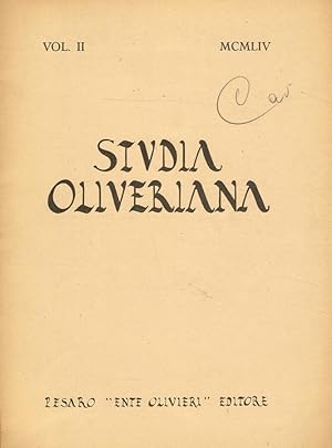 Bild des Verkufers fr STUDIA OLIVERIANA vol.II zum Verkauf von Biblioteca di Babele