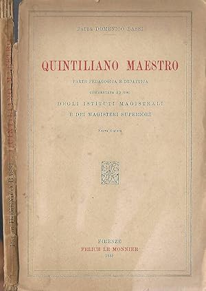 Bild des Verkufers fr Quintliano Maestro Parte pedagogica e didattica zum Verkauf von Biblioteca di Babele