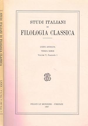 Bild des Verkufers fr STUDI ITALIANI DI FILOLOGIA CLASSICA LXXX ANNATA TERZA SERIE VOLUME V FASCICOLO 1 zum Verkauf von Biblioteca di Babele