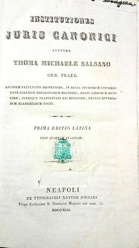 Bild des Verkufers fr Institutiones Juris Canonici zum Verkauf von Biblioteca di Babele