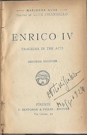 Immagine del venditore per Enrico IV Tragedia in tre atti venduto da Biblioteca di Babele