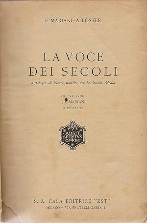 Bild des Verkufers fr La voce dei secoli Antologia di letture storiche per la Scuola Media zum Verkauf von Biblioteca di Babele