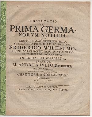 Seller image for Philosophische Dissertation. De prima Germanorum notitia. for sale by Wissenschaftliches Antiquariat Kln Dr. Sebastian Peters UG