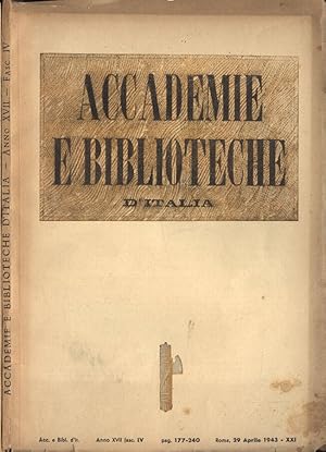 Bild des Verkufers fr Accademie e biblioteche d' Italia Anno XVII n. 4 zum Verkauf von Biblioteca di Babele