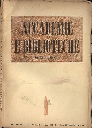 Bild des Verkufers fr Accademie e biblioteche d' Italia Anno XVI n. 3 zum Verkauf von Biblioteca di Babele