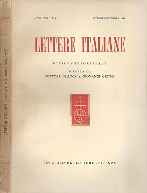 Bild des Verkufers fr Lettere italiane anno XVI-N 4 Rivista trimestrale zum Verkauf von Biblioteca di Babele