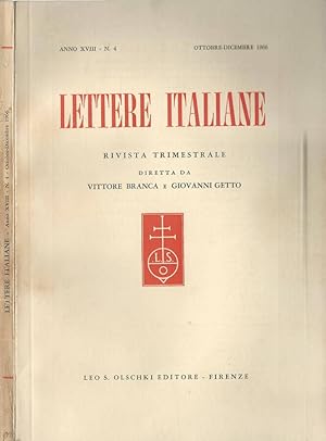 Bild des Verkufers fr Lettere italiane anno XVIII-N 4 Rivista trimestrale zum Verkauf von Biblioteca di Babele