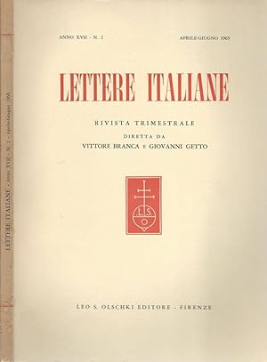 Bild des Verkufers fr Lettere italiane anno XVII-N 2 Rivista trimestrale zum Verkauf von Biblioteca di Babele