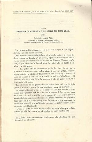 Bild des Verkufers fr Sulla presenza di bilirubina e di luteina nei sieri umani Nota zum Verkauf von Biblioteca di Babele