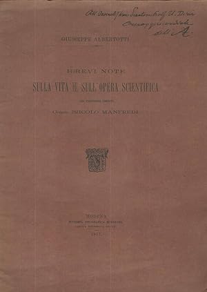 Seller image for Brevi note sulla vita e sull'opera scientifica del professore emerito Comm. Nicol Manfredi for sale by Biblioteca di Babele