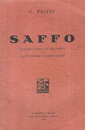 Imagen del vendedor de Saffo Tragedia lirica in tre parti a la venta por Biblioteca di Babele