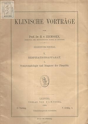 Bild des Verkufers fr Respirationsapparat 6 Symptomalogie und Diagnose der Pleuritis zum Verkauf von Biblioteca di Babele