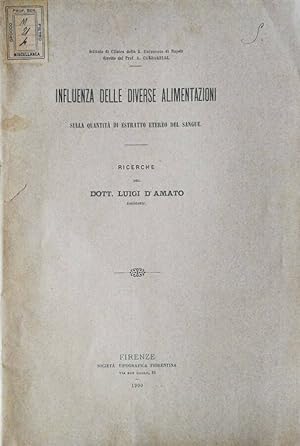 Immagine del venditore per Influenza delle diverse alimentazioni sulla quantit di estratto etereo del sangue venduto da Biblioteca di Babele