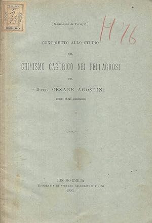 Bild des Verkufers fr Contributo allo studio del chimismo gastrico nei pellagrosi zum Verkauf von Biblioteca di Babele