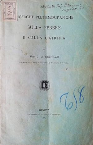 Bild des Verkufers fr Ricerche pletismografiche sulla febbre e sulla cairina zum Verkauf von Biblioteca di Babele