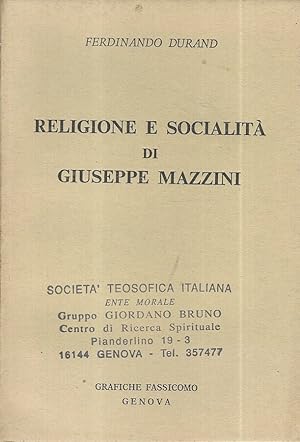 Bild des Verkufers fr Religione e socialit di Giuseppe Mazzini Grafiche Frassicomo zum Verkauf von Biblioteca di Babele