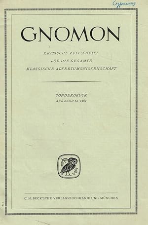 Bild des Verkufers fr Gnomon. Kritische zeitschrift fur die gesamte klassische altertumswissenschaft. Sonderdruck aus band 34, 1962 Bevenot, transmission of St.Cyprian's treatises zum Verkauf von Biblioteca di Babele