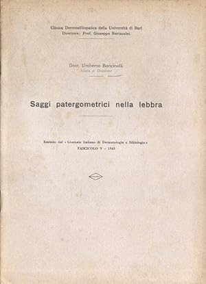 Immagine del venditore per Saggi patergometrici nella lebbra venduto da Biblioteca di Babele