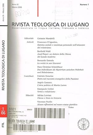 Immagine del venditore per Rivista teologica di Lugano. Quadrimestrale in lingua italiana, francese e tedesca. Anno XI n.1, 2006 venduto da Biblioteca di Babele